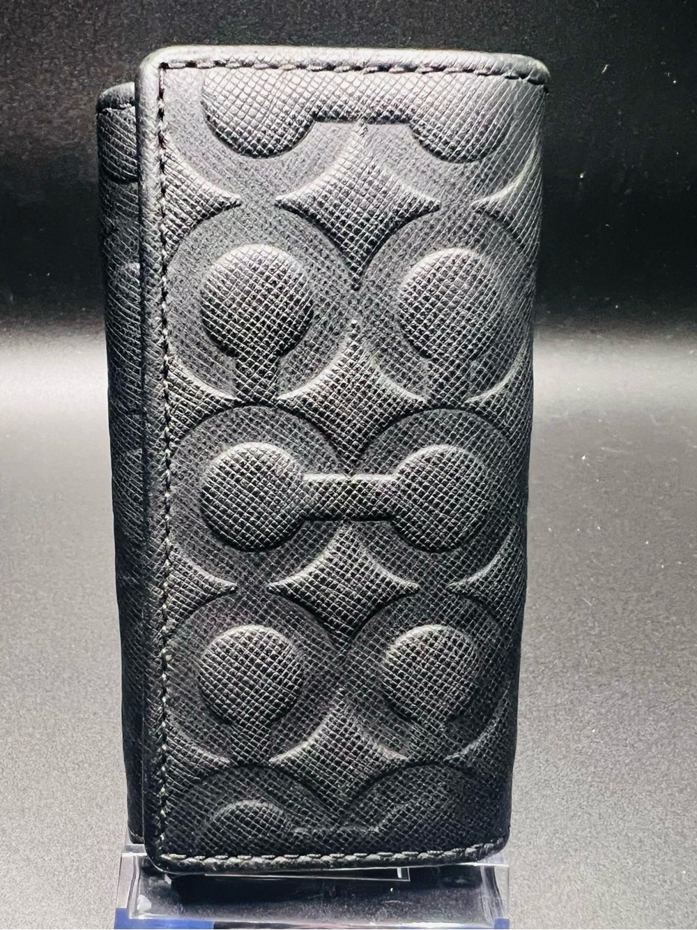 Coach Signature Debossed Crossgrain Leather 5-Ring Key Case Holder - Black EUC